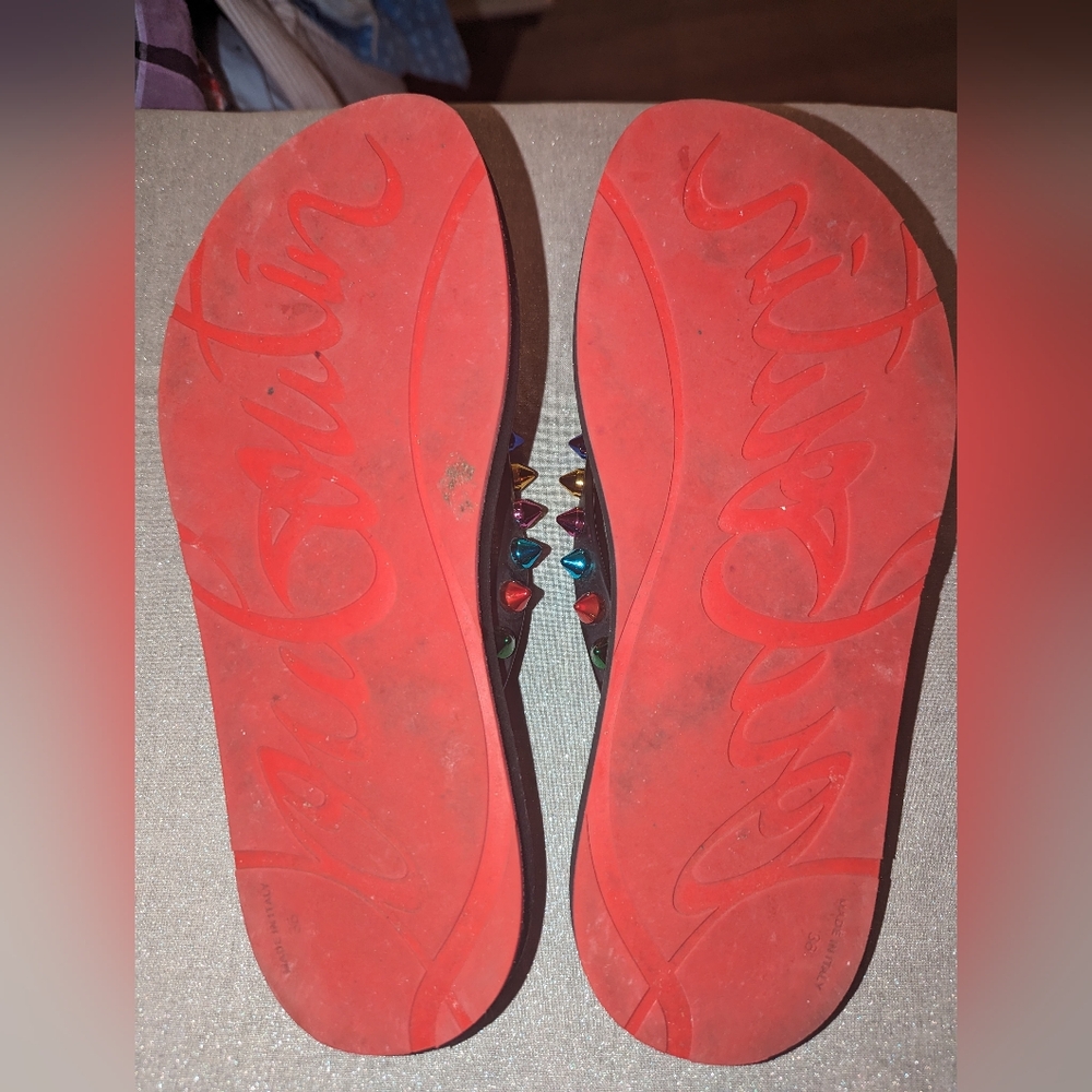 Christian Louboutin LOUBI Spikes Polka Dot Boum Flip Flop Flat Sandal 36 - Picture 6 of 6